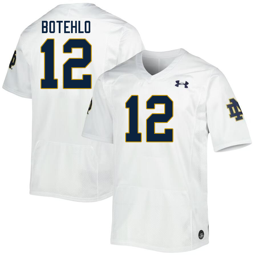 Men #12 Jordan Botehlo Notre Dame Fighting Irish College Football Jerseys Stitched-White